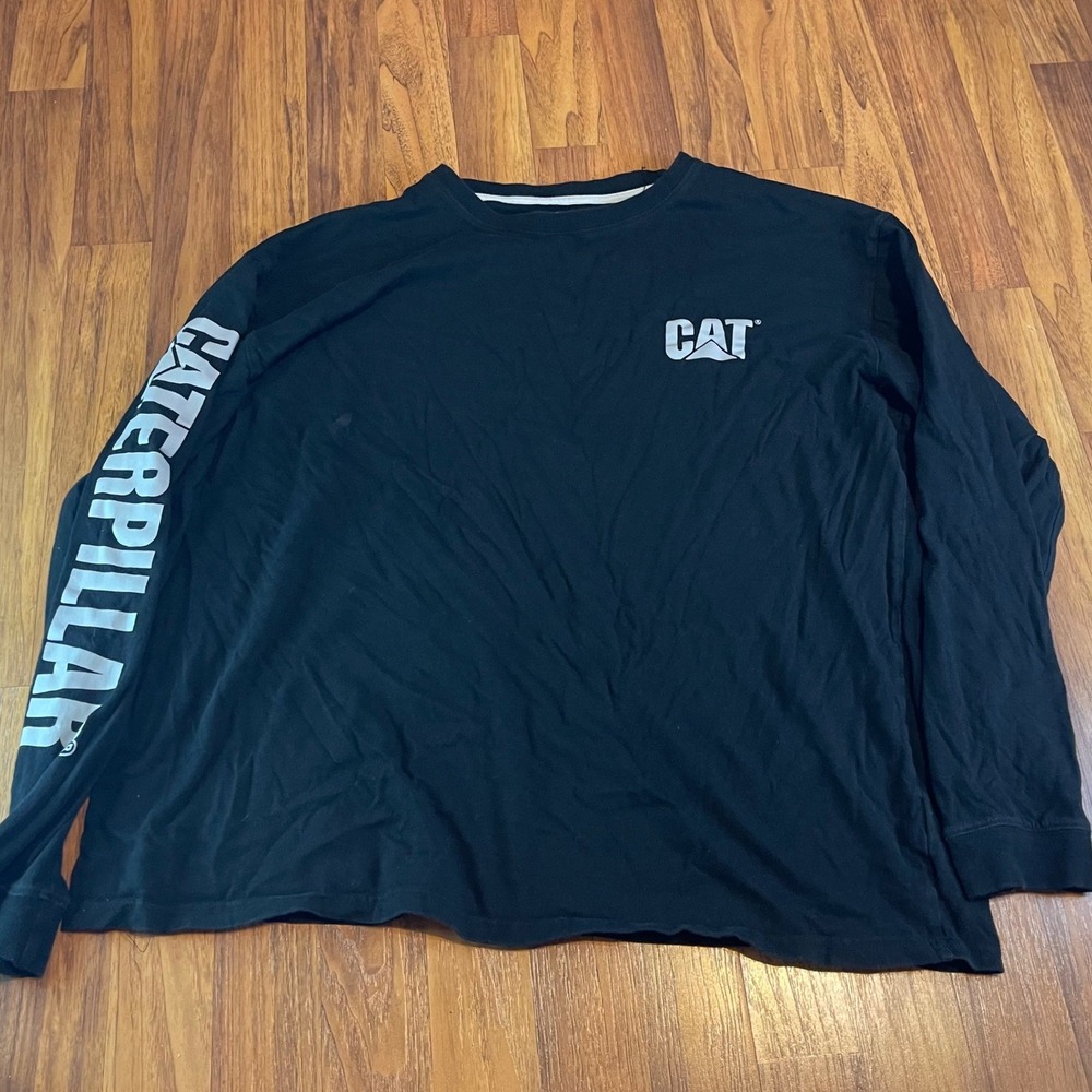 Caterpillar CAT Long Sleeve Shirt Mens XL Black Cotton Graphic Workwear Tee